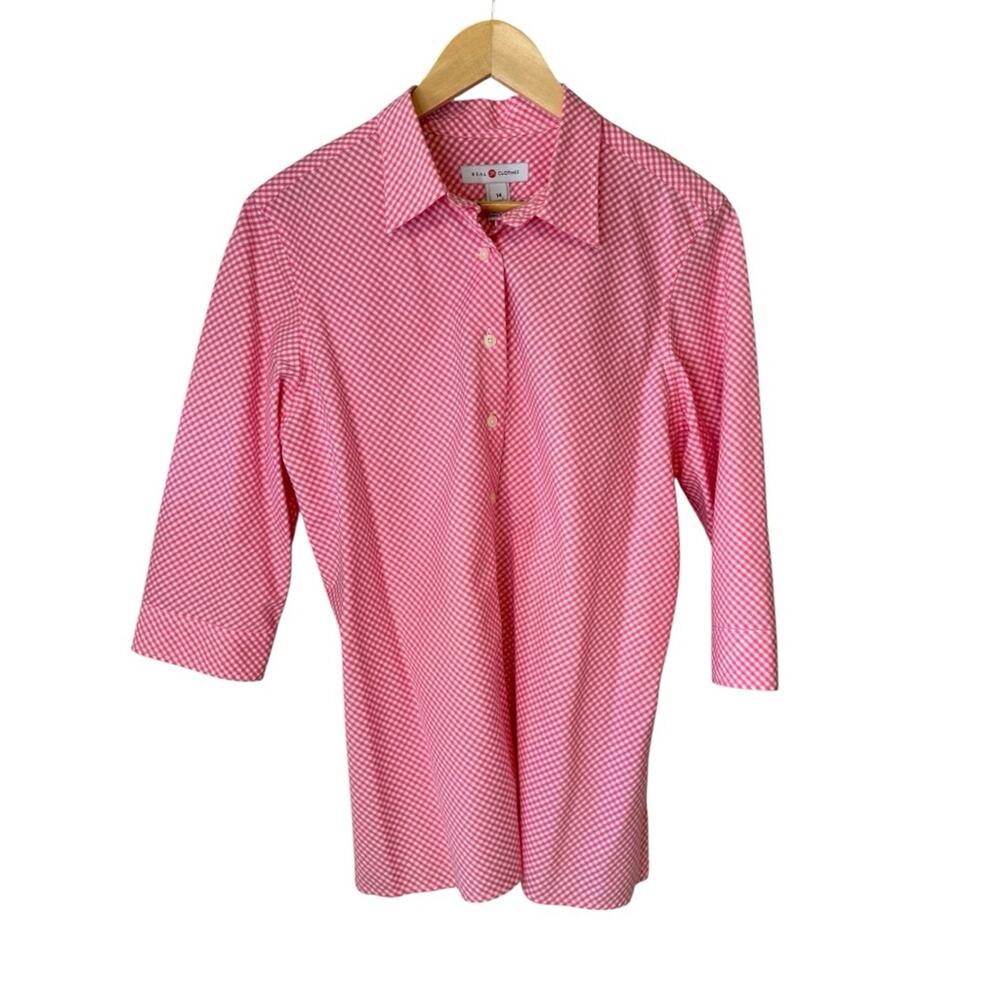 Real Clothes Pink Checkered Gingham Shirt 3/4 sleeve size 14
